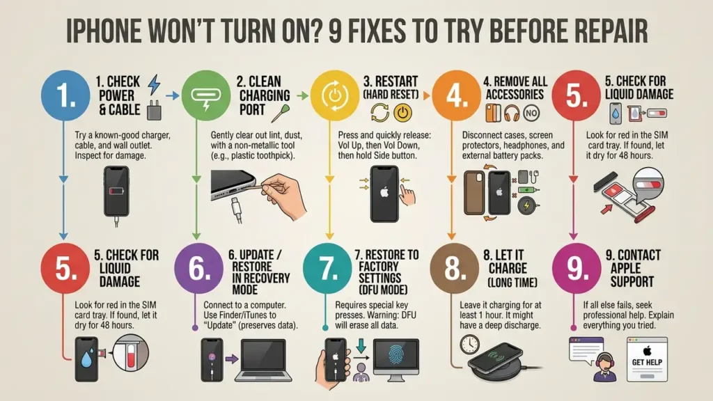 iPhone Won't Turn On? 9 Fixes to Try Before Repair