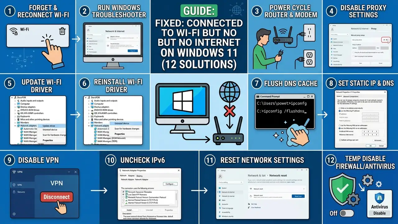 Windows 11 Connected to WiFi but No Internet: 12 Fixes