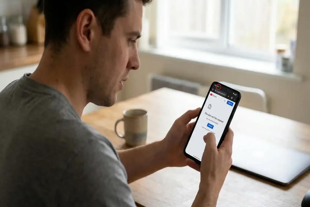 Take your own screenshot showing your Android phone connected to Wi-Fi while a webpage or app fails to load.