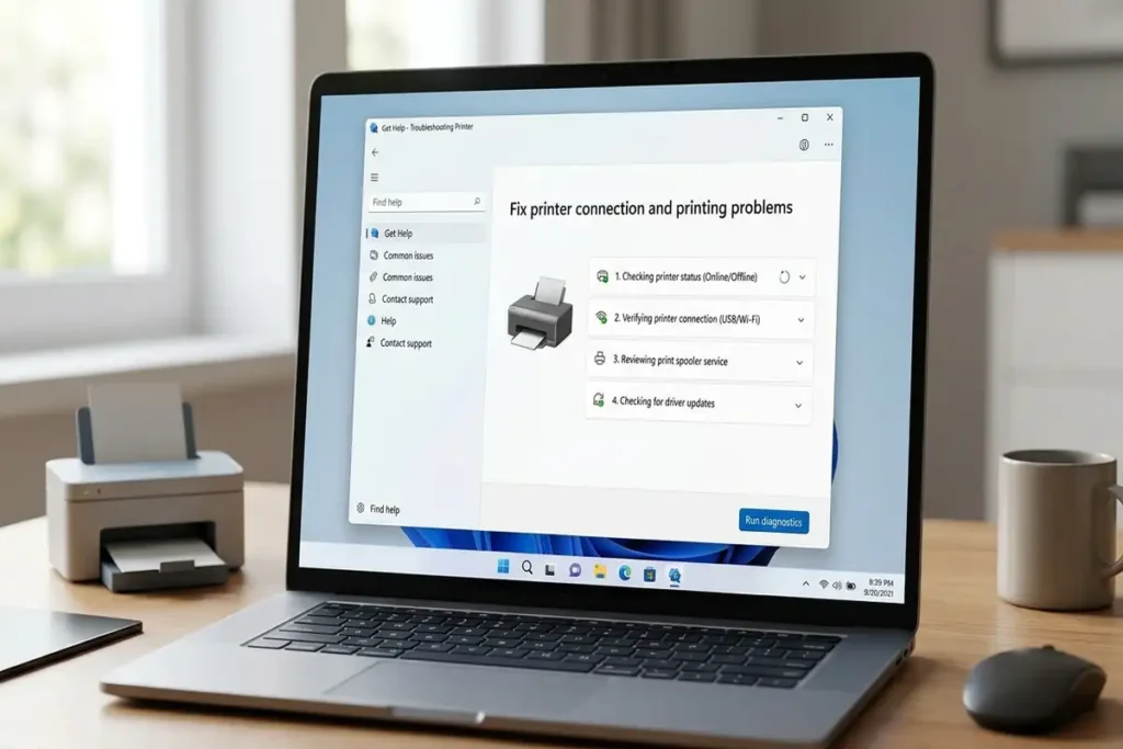 Printer Offline in Windows 11? 10 Fixes That Work 3 Take a screenshot of the Windows 11 Get Help printer troubleshooting screen.