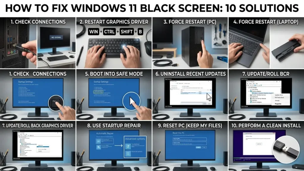 How to Fix Windows 11 Black Screen: 10 Solutions