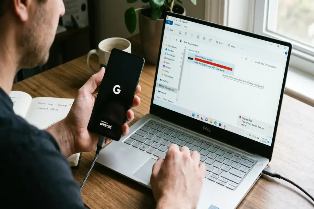 Checking available storage when an Android phone keeps restarting. photo