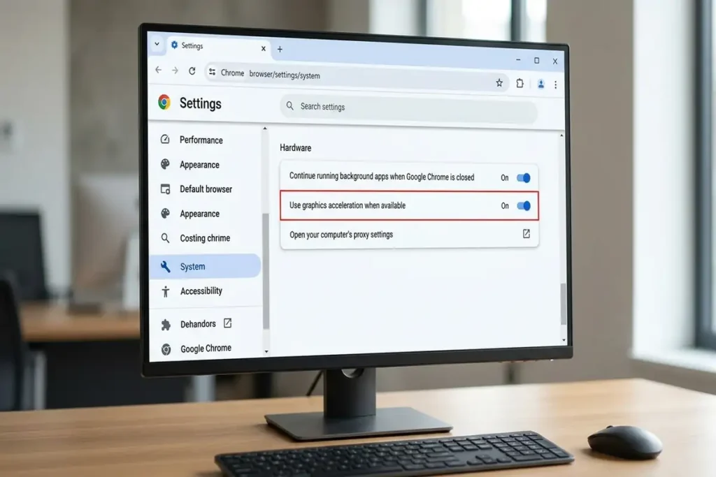 Take a screenshot of Chrome's hardware acceleration setting.