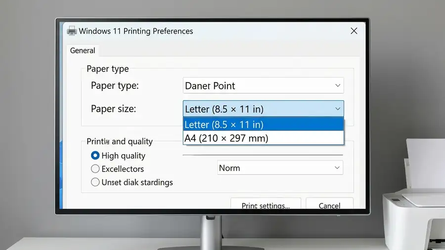 Windows 11 printer paper size settings for Letter and A4 paper